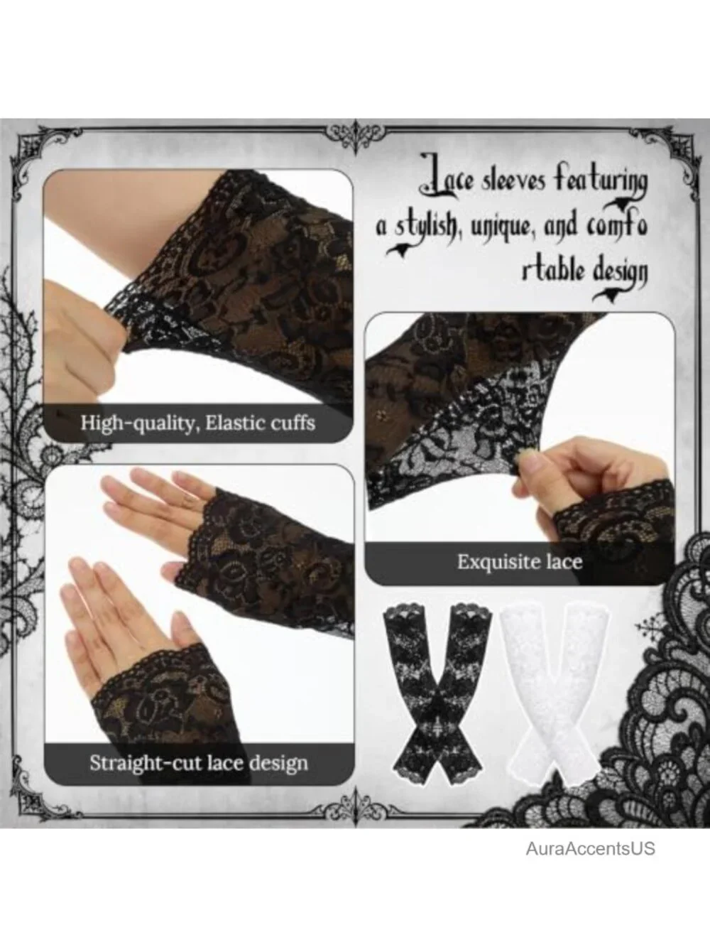 Vintage Lace Fingerless Gloves Arm Warmers 2 Pair Women Floral Bridal